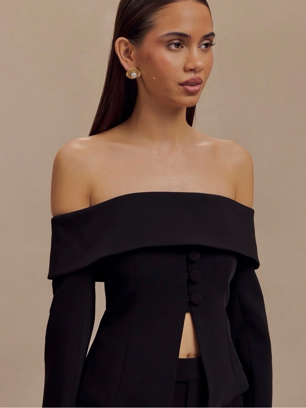Black BES Cropped Off the Shoulder Structured Blazer Jacket in Small Preppy